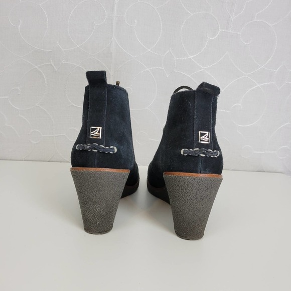Sperry Womens Boots Size‎ 6.5 Black Suede Round Toe Lace Up Wedge Heels - Picture 4 of 9